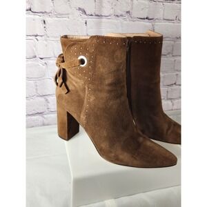 Chelsea & Violet Miley Brown Suede Silver Studded, Bow Boots Sz 9